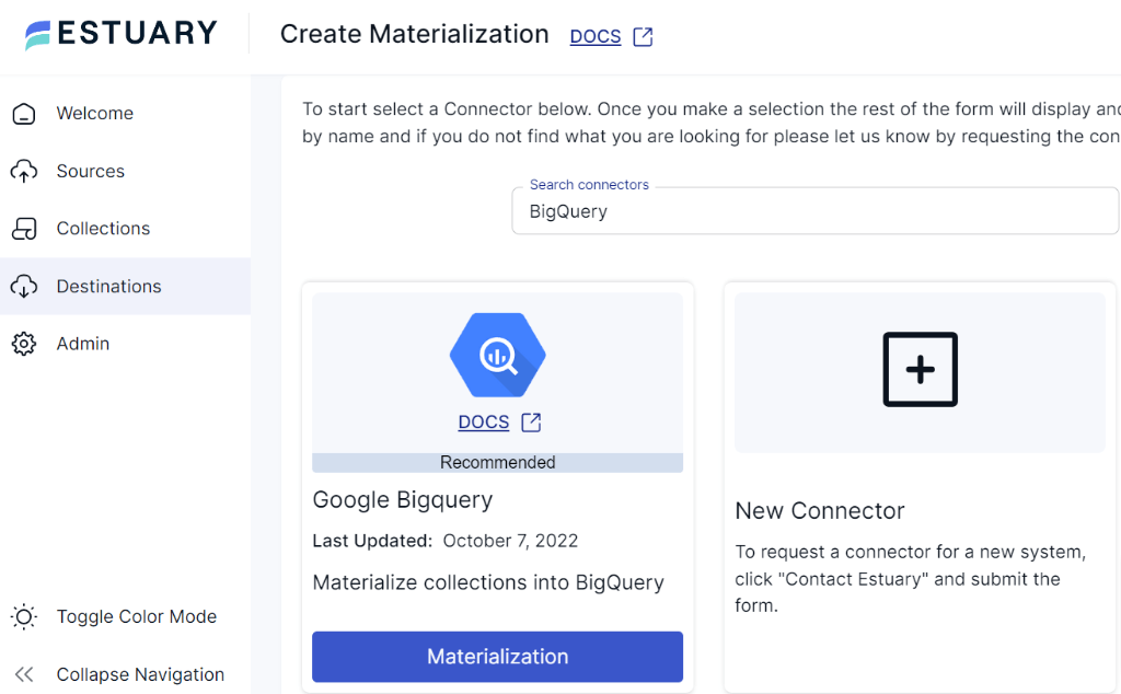 JSON to Bigquery - Destinations