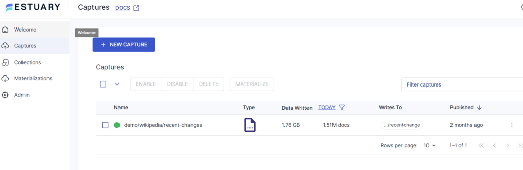 postgres to redshift -Captures page