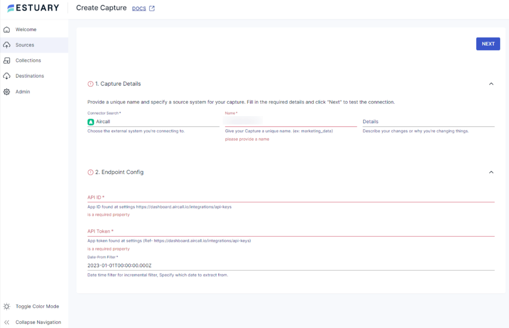 aircall to snowflake - capture details