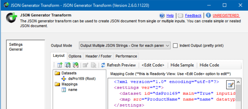 SQL Server to elasticsearch - JSON Generator transform page