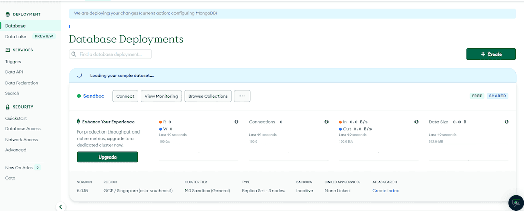 MongoDB to BigQuery - Database Deployments - Create and Load aimple Dataset 