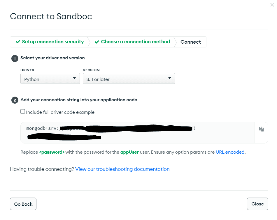 MongoDB to BigQuery - Connect to Sandbox - Copy Connection String