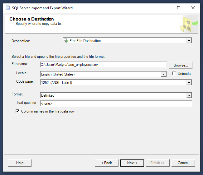 SQL Server to MySQL - choose a destination