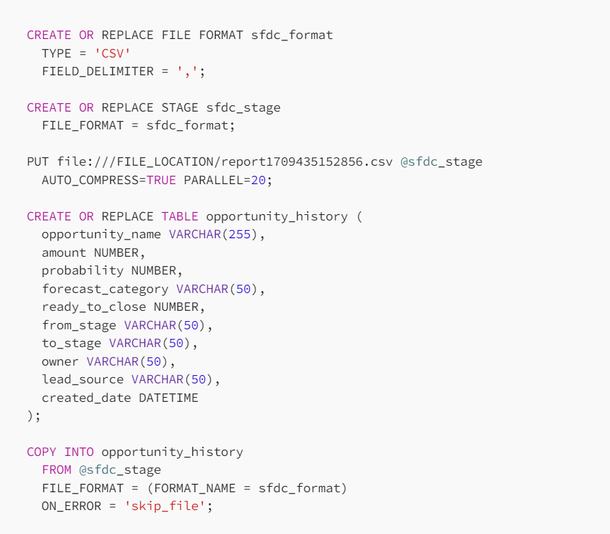 supabase to snowflake - code for loading csv data to snowflake