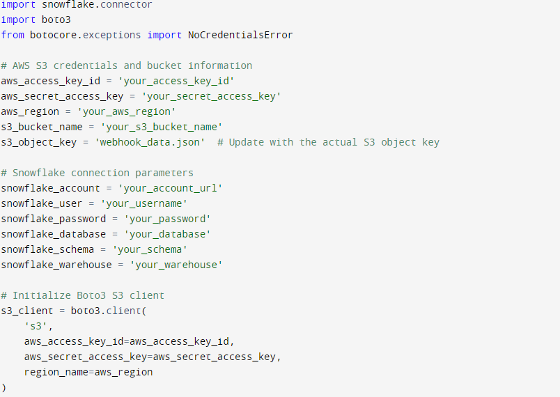 webhooks to snowflake - Webhook Snowflake Code