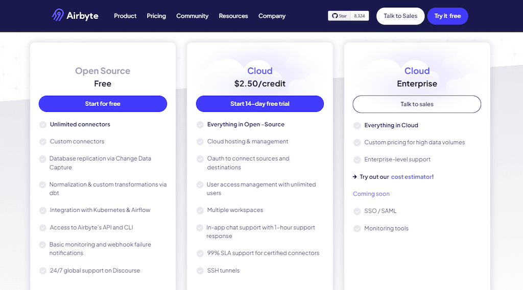 Meltano vs Airbyte - Airbyte Pricing