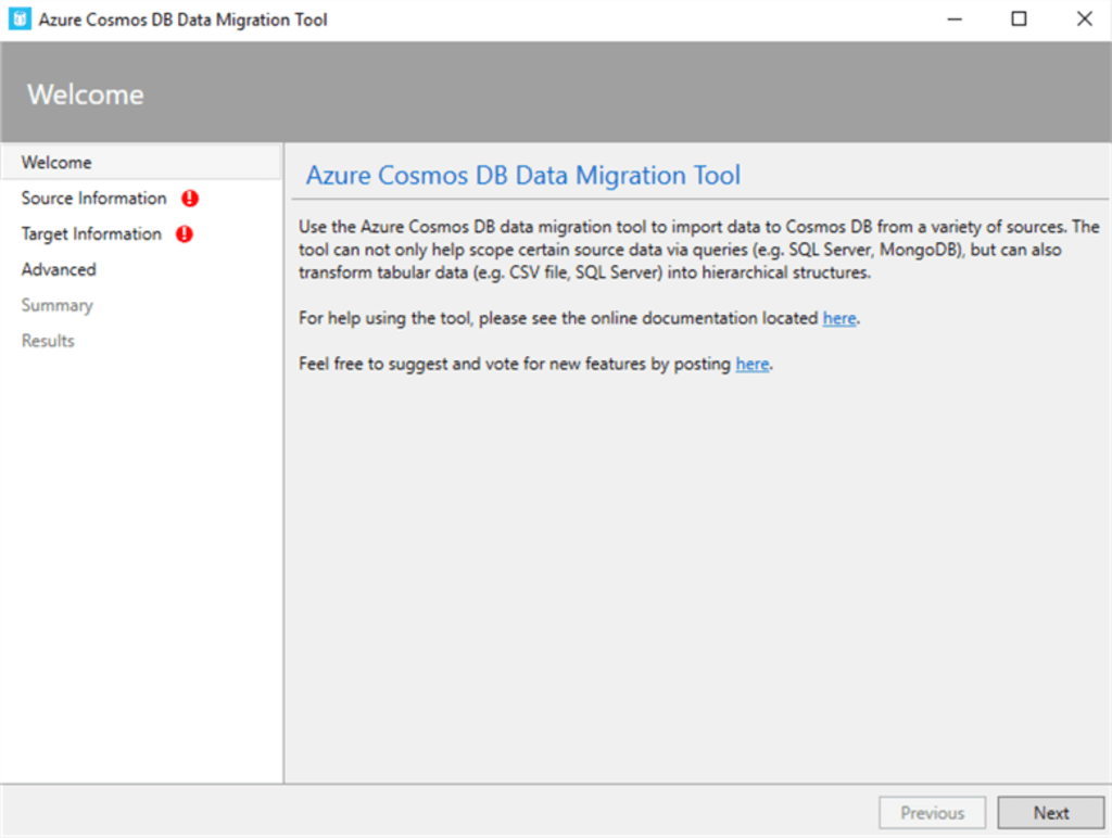 SQL Server to CosmosDB - Azure migration Tool Launch