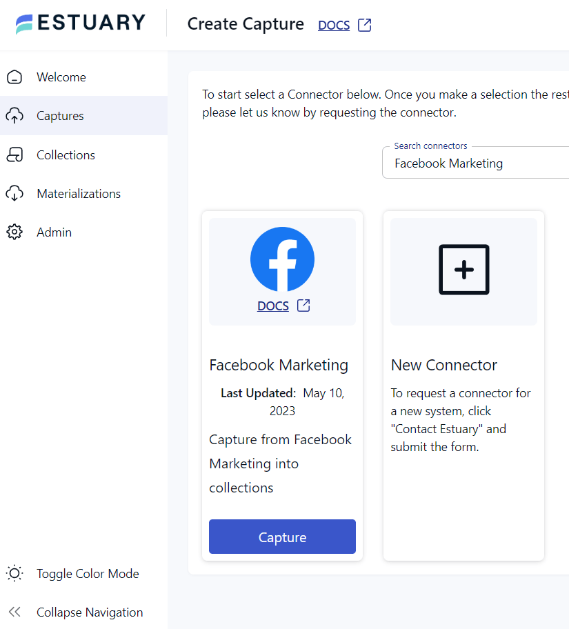 Facebook ads to bigquery - estuary step 1.3