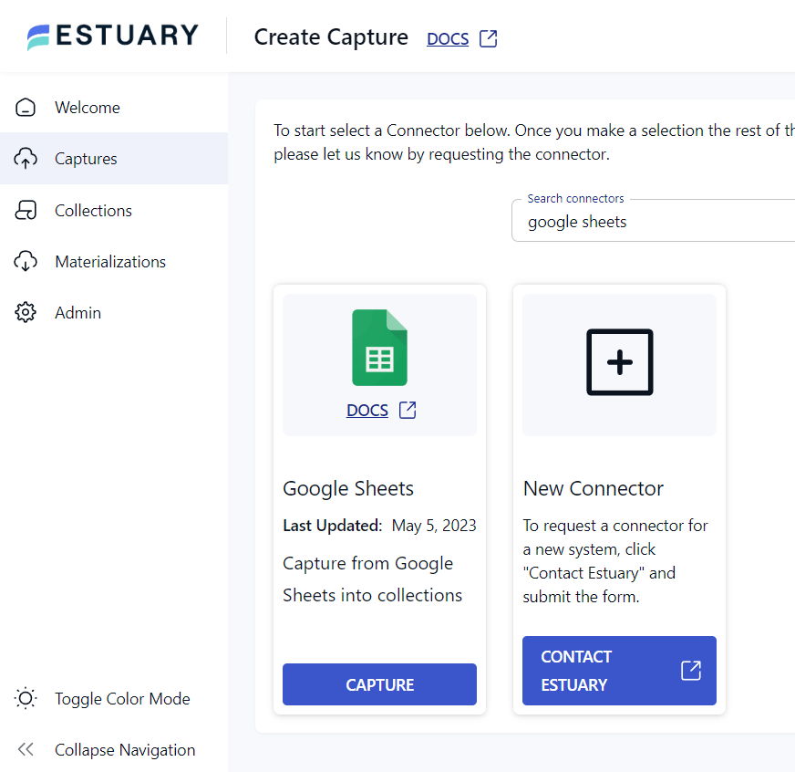 google sheets to redshift -Estuary Step 1.3