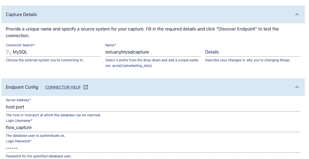 MySQL to Snowflake - Capture Details - Endpoint Configuration