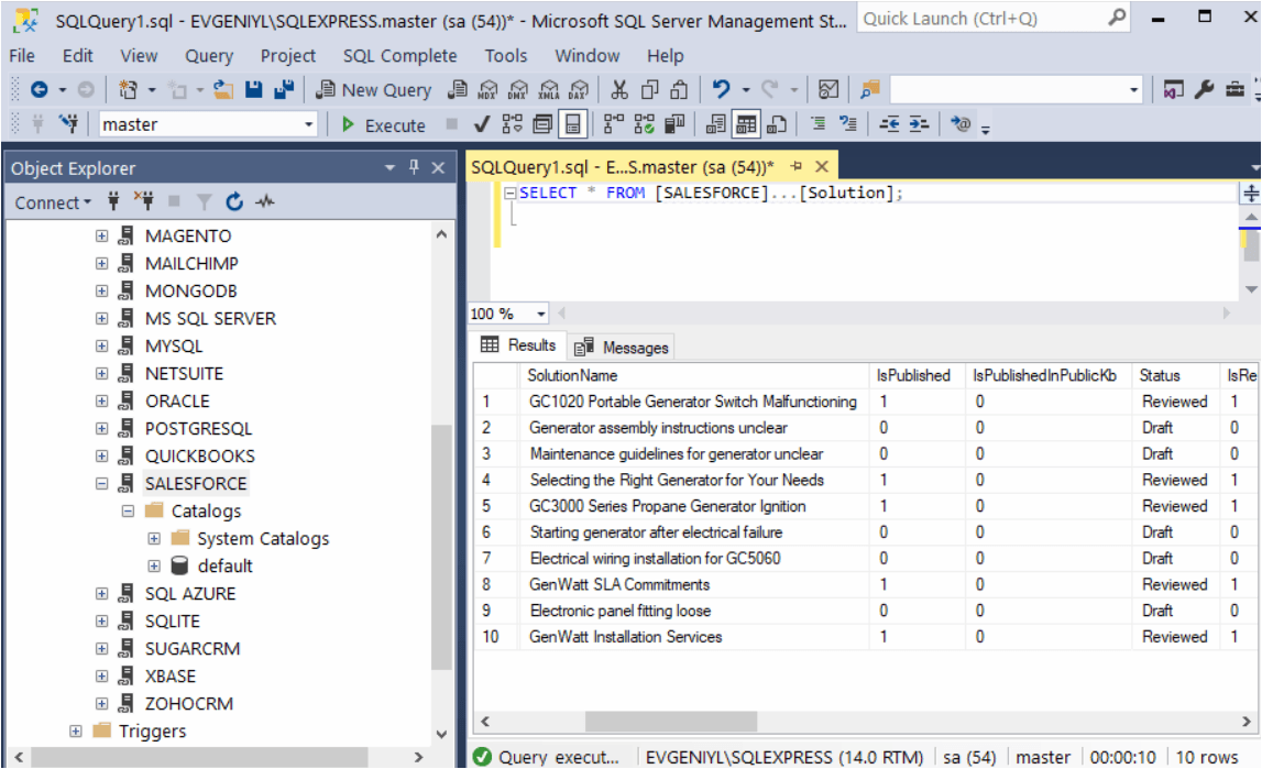 Salesforce to SQL Server - Content Retrieved from Salesforce Instance