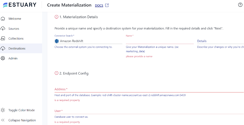 Braze to Redshift - Destinations Specify Details