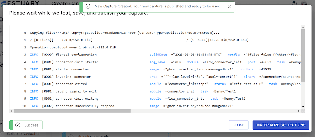 MongoDB to BigQuery - Save and Publish your capture