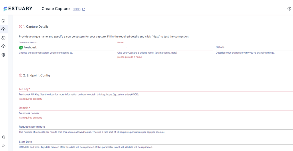 freshdesk to snowflake - freshdesk configurations settings